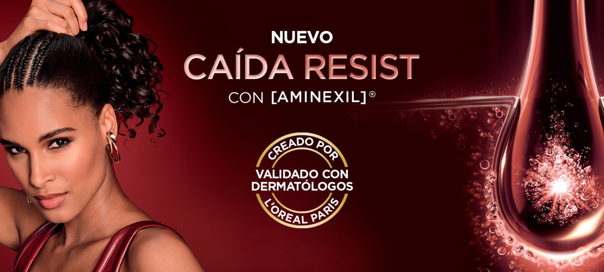 Nuevo Elvive Caída Resist 1.5% aminexil - Eficacia anticaída comprobada. Validado por dermatólogos. Imagen para Colombia.