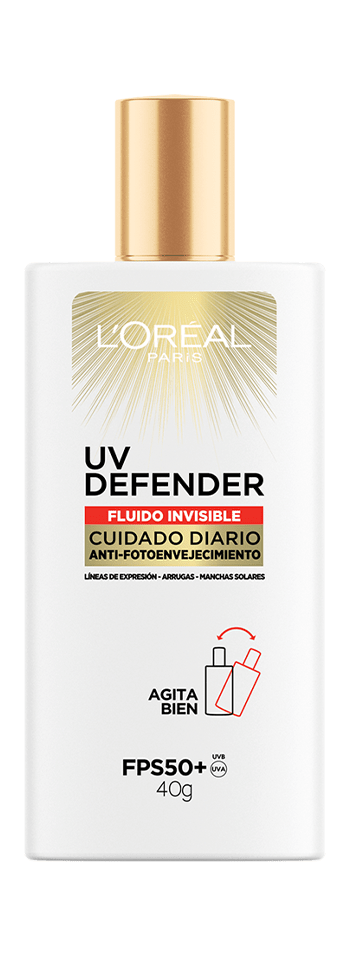 Imagen de fluido UV Defender FPS 50+ de L'Oréal Paris para protección anti-fotoenvejecimiento.